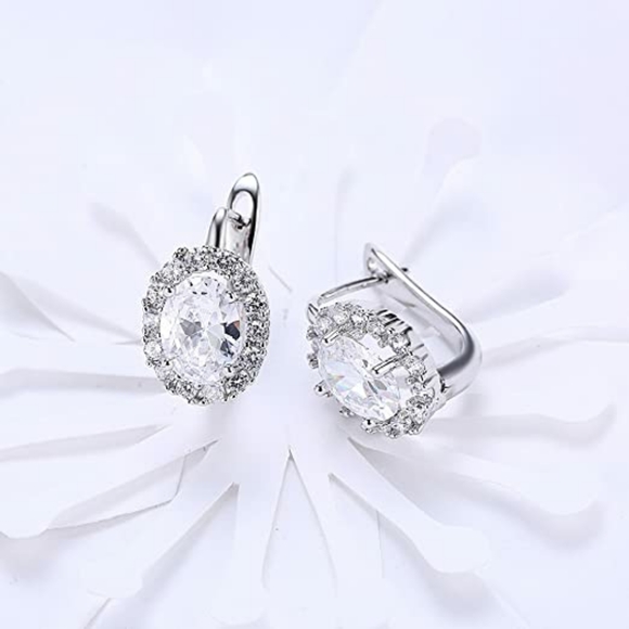 18K White Gold Plated Cubic Zirconia Flower Hoop - Picture 2 of 3